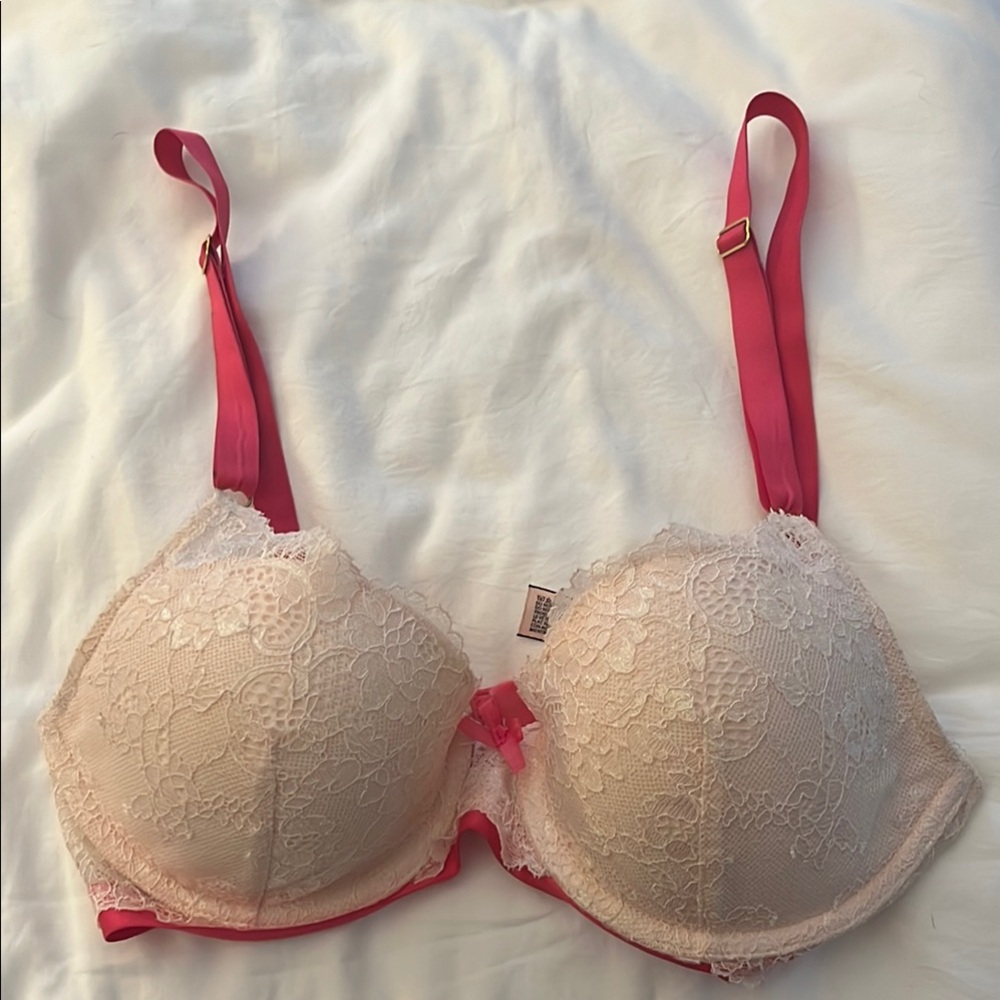 PINK Victoria’s Secret Lace Iridescent Trimmed Pink Bra